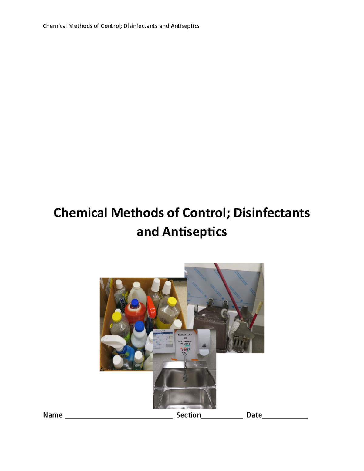 Lab 6 Chemical Methods of Control Disinfectants and Antiseptics Online