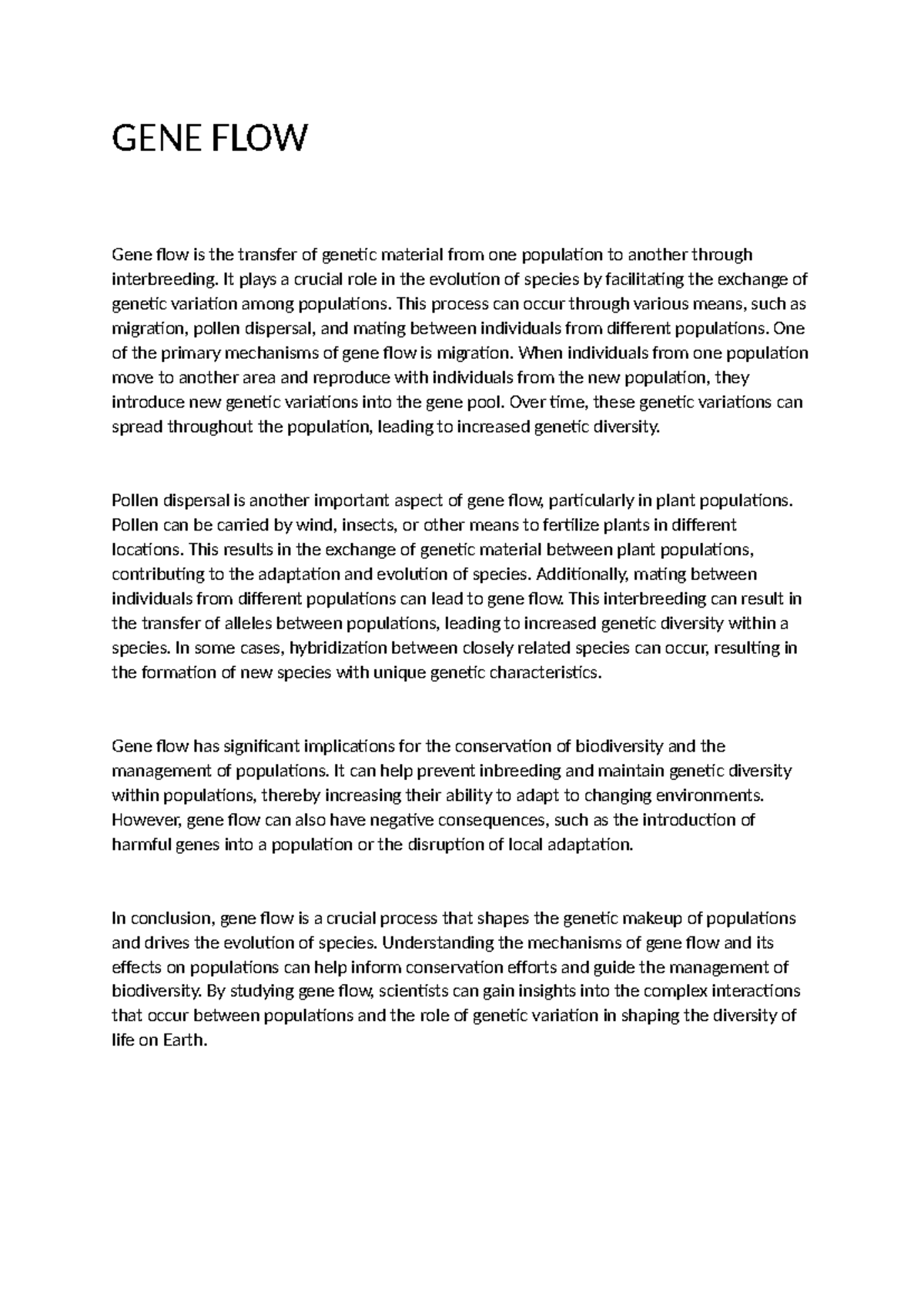 GENE FLOW - GENE FLOW Gene flow is the transfer of genetic material ...