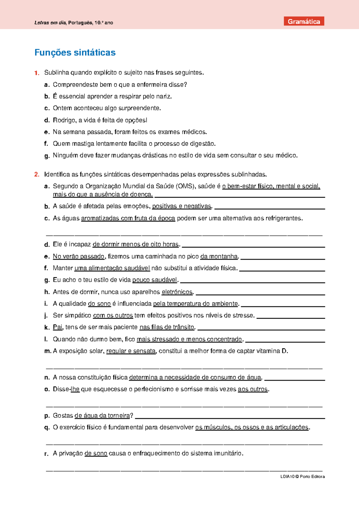 Ldia10 ficha gramatica funcoes sintaticas - Letras em dia, Português ...