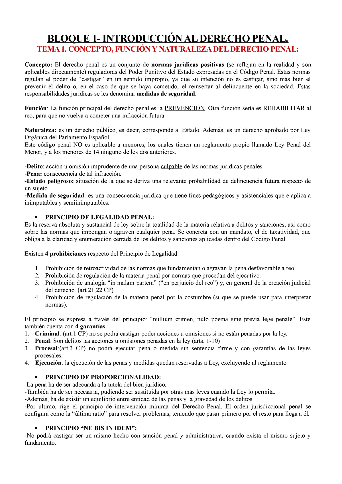 Derecho Penal I - TEMAS 1-15 - BLOQUE 1- INTRODUCCIÓN AL DERECHO PENAL ...