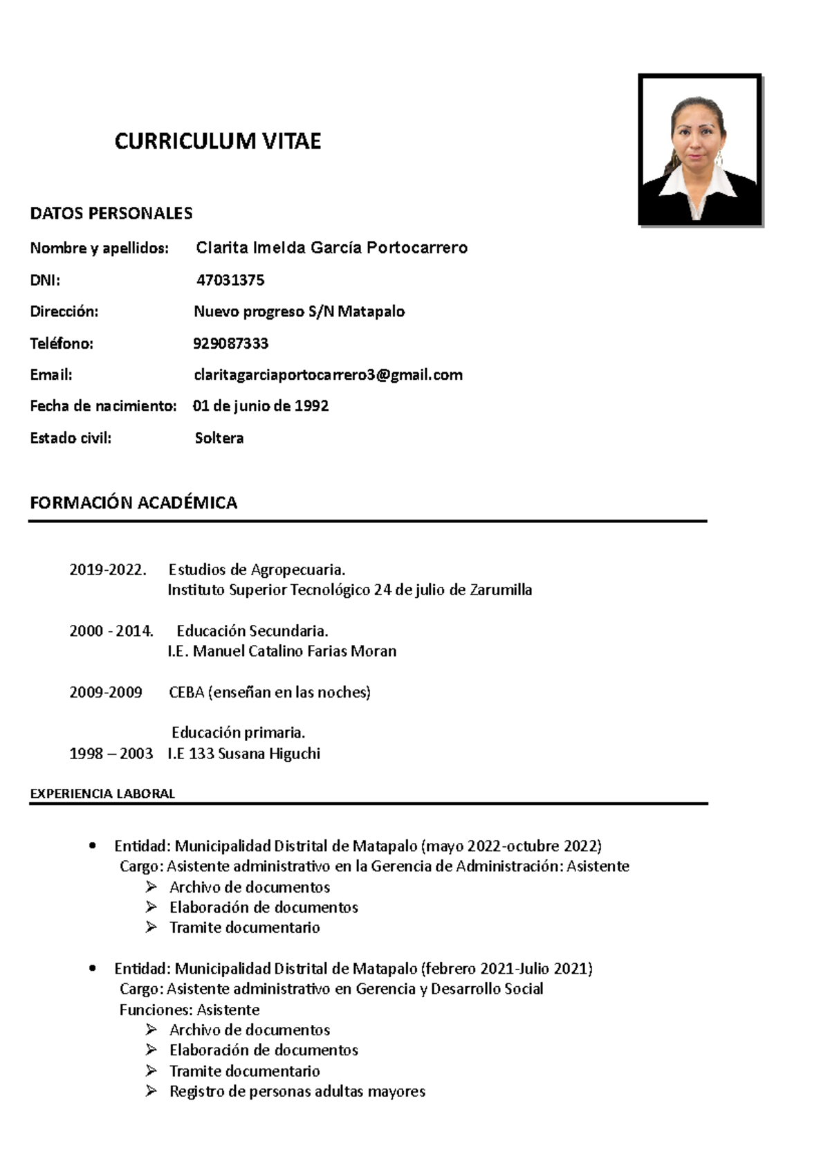 Curriculum20 Clara desde CURRICULUM VITAE DATOS PERSONALES Nombre