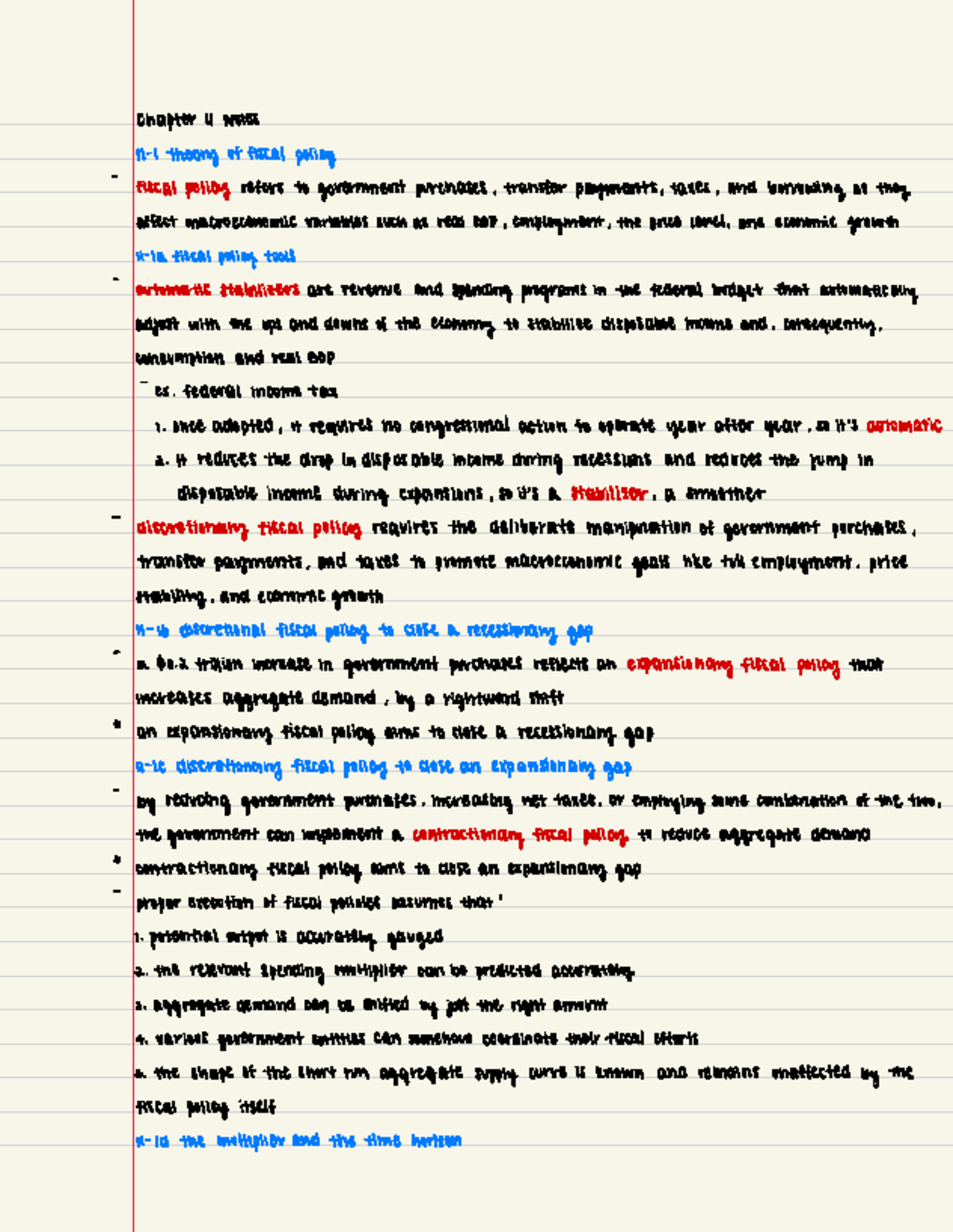 Econ 101 Ch 11 Notes - Chapter 11 Notes 11-1 theory of fiscal policy ...