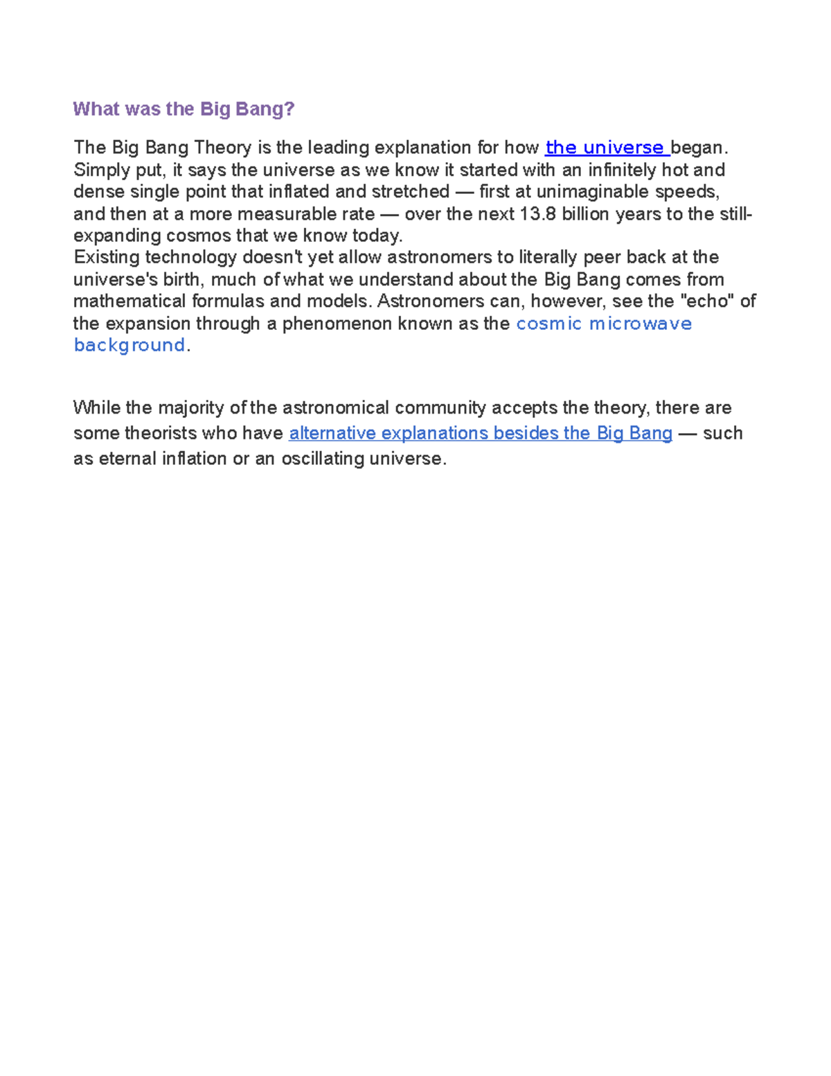 What Was The Big Bang Introduction Of The Universe Big History