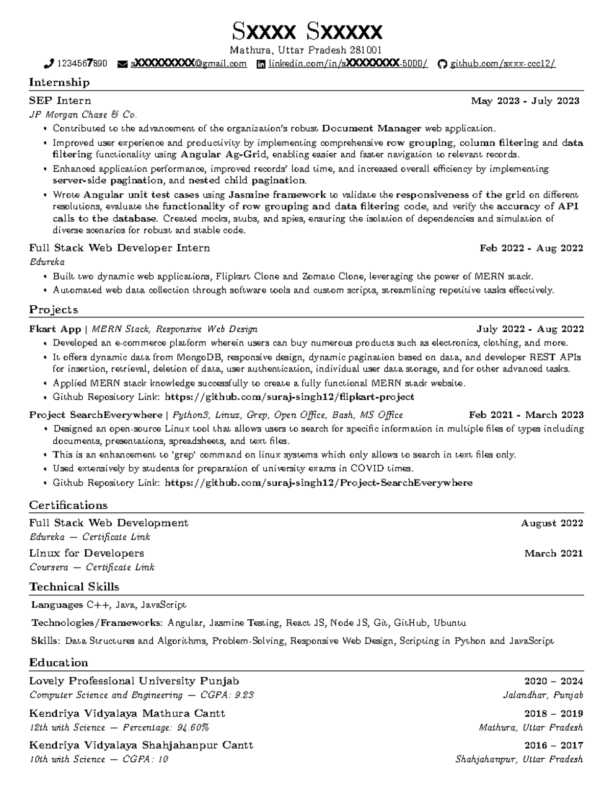 Sample Format Specialized - Sxxxx Sxxxxx Mathura, Uttar Pradesh 281001 ...