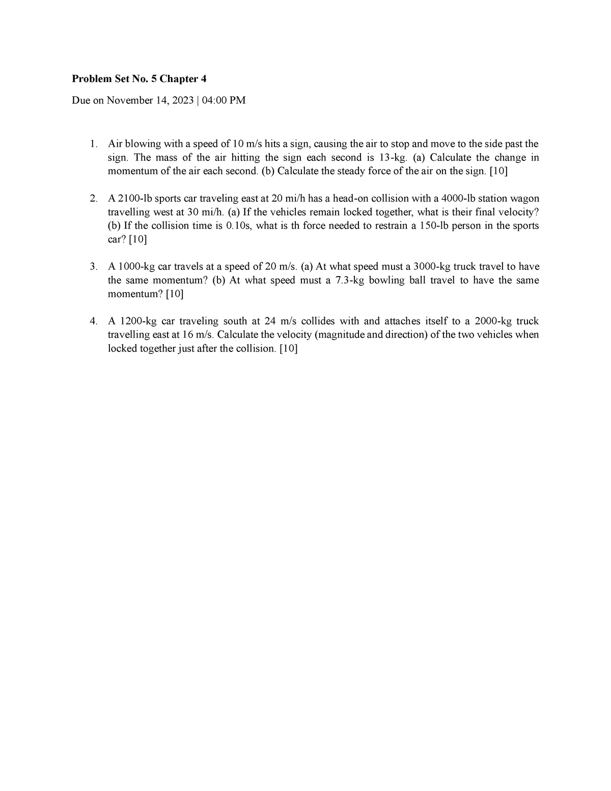 Problem-Set-No - Lec - Problem Set No. 5 Chapter 4 Due On November 14 ...