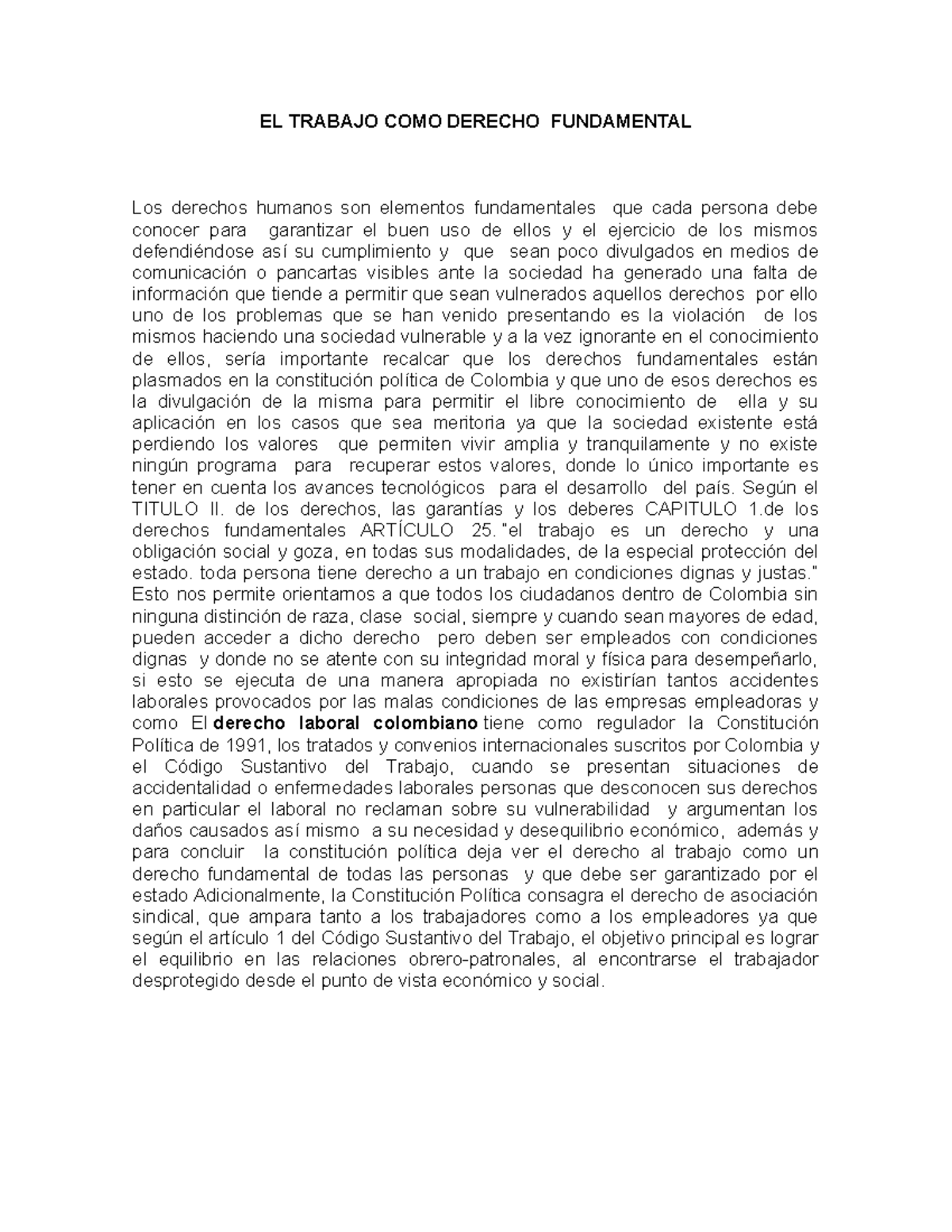 162059725 El Trabajo Como Derecho Fundamental EL TRABAJO COMO DERECHO
