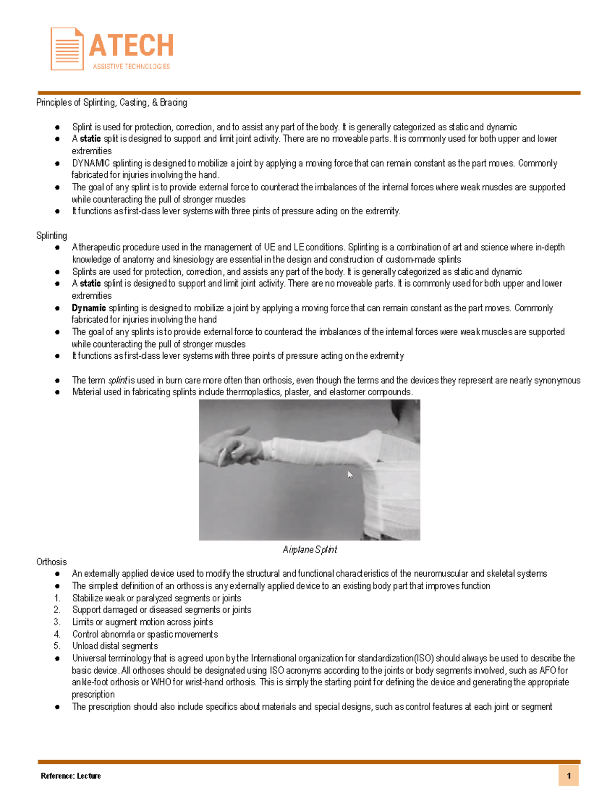 Atech - Principles of Splinting, Casting, & Bracing - Principles of ...