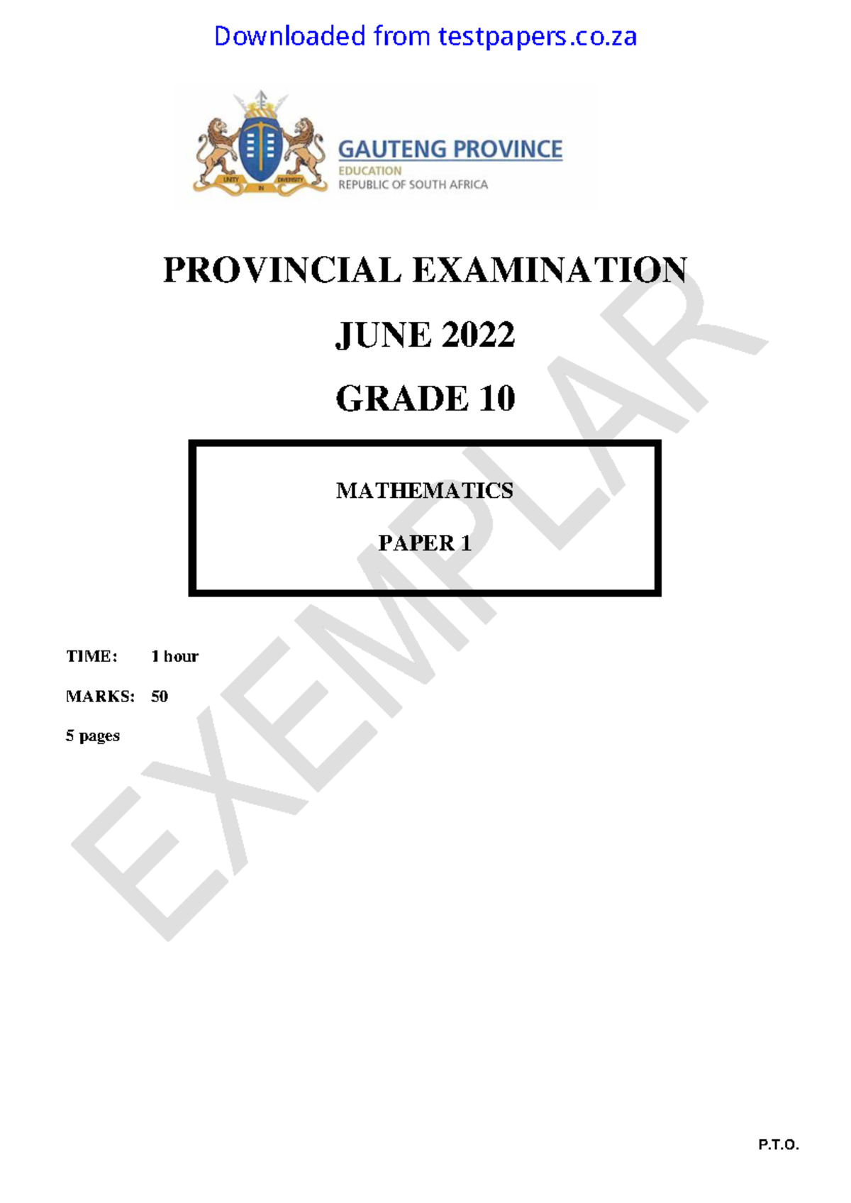 Gr10 MATH P1 (ENG) June 2022 Question Paper - PROVINCIAL EXAMINATION ...