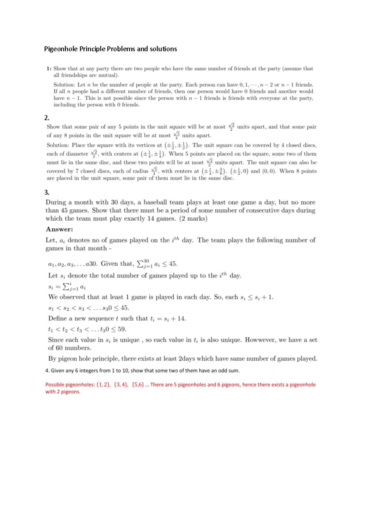 Pigeonhole Principle Problems and solutions 3. 5. Pigeon hole