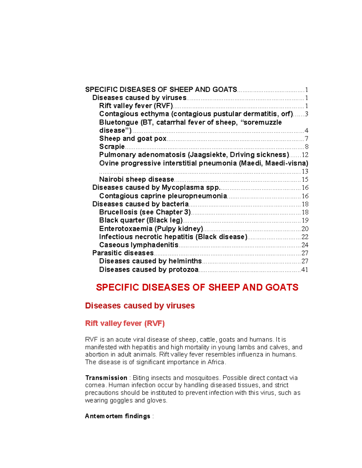 Specific Diseases OF Sheep AND Goats - SPECIFIC DISEASES OF SHEEP AND ...