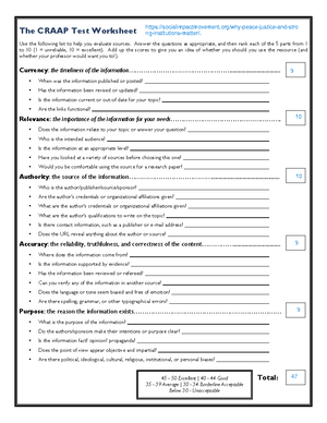 Evaluate 2 - critical skills - The CRAAP Test Worksheet Use the ...