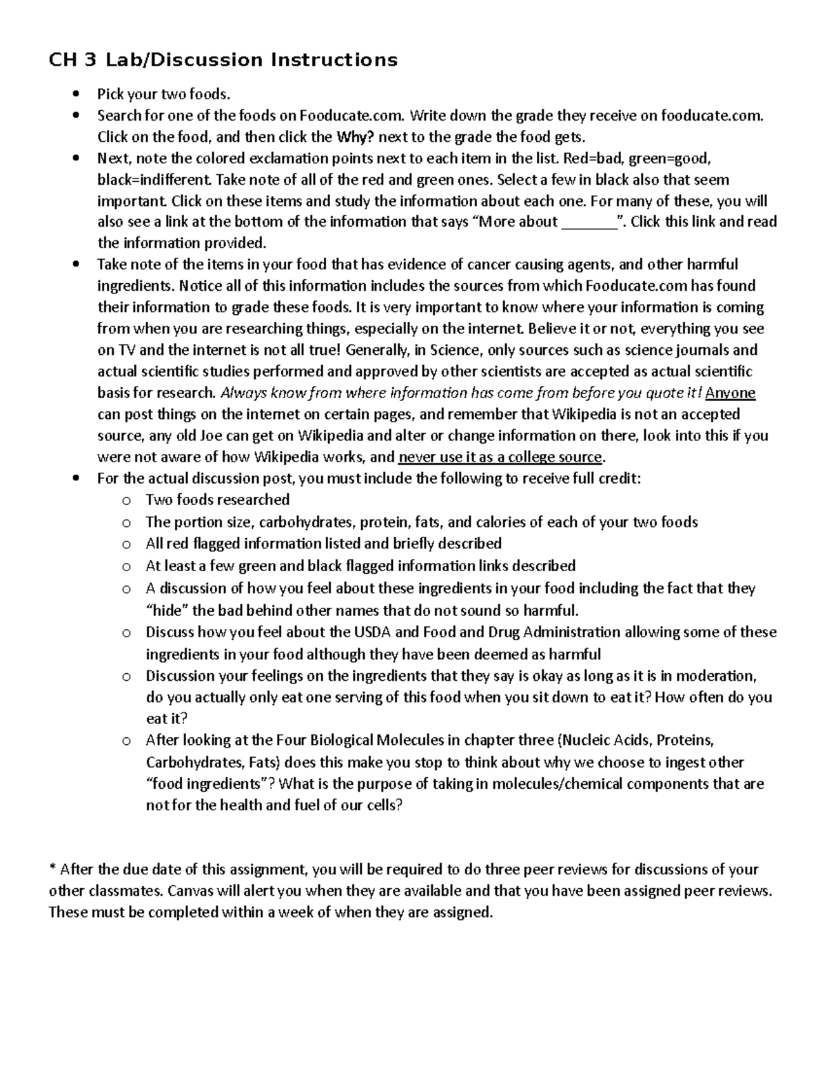 Ch+3+lab - Lab - Ch 3 Lab Discussion Instructions Pick Your Two Foods 