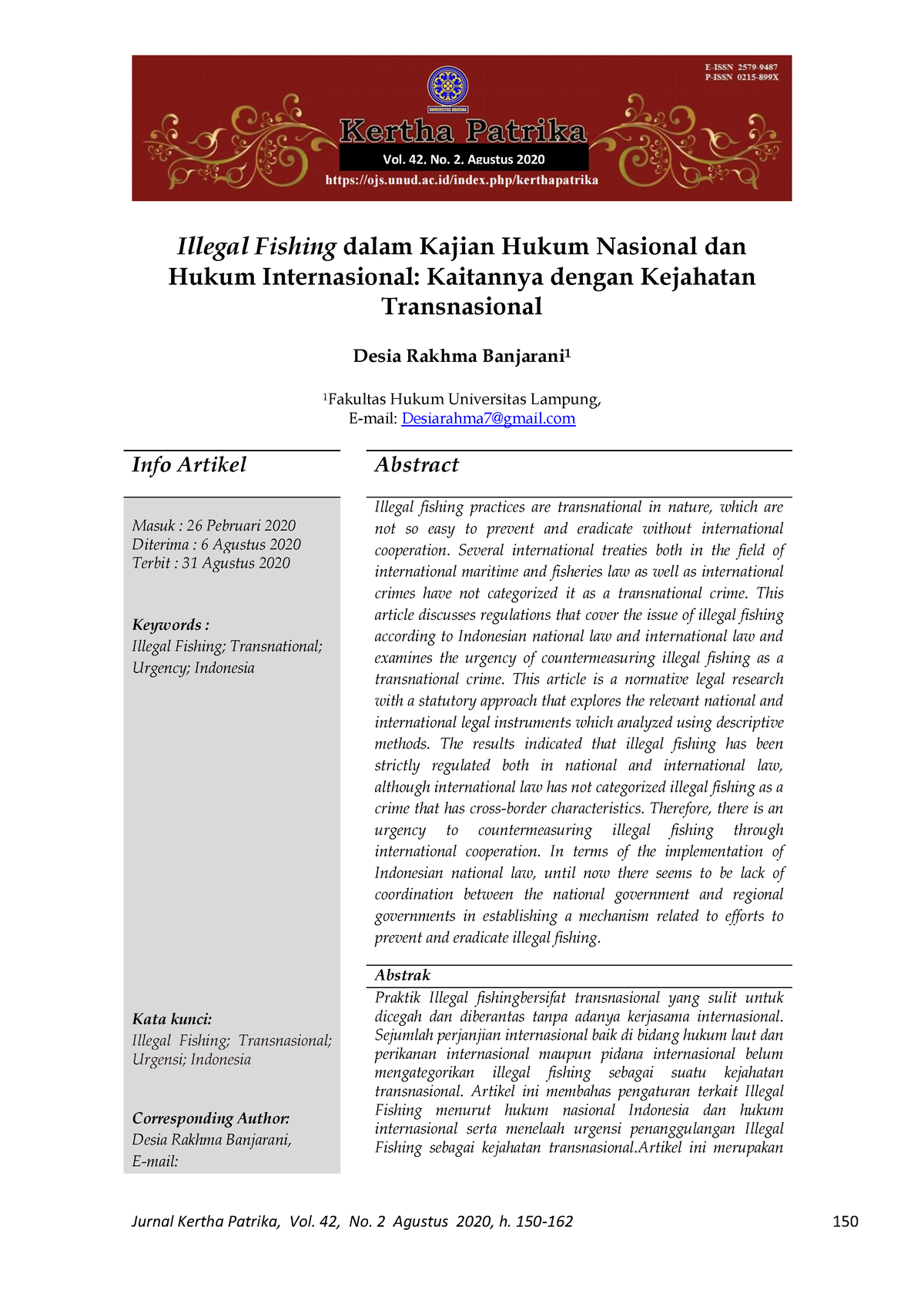 Illegal Fishing Dalam Kajian Hukum Nasional Dan - Vol. 42, No. 2 ...