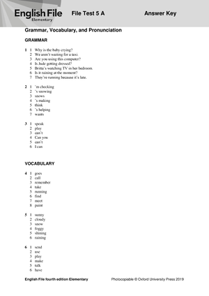 EF4e Uppint Filetest 2a - File Test 2 A Answer Key English File Fourth ...