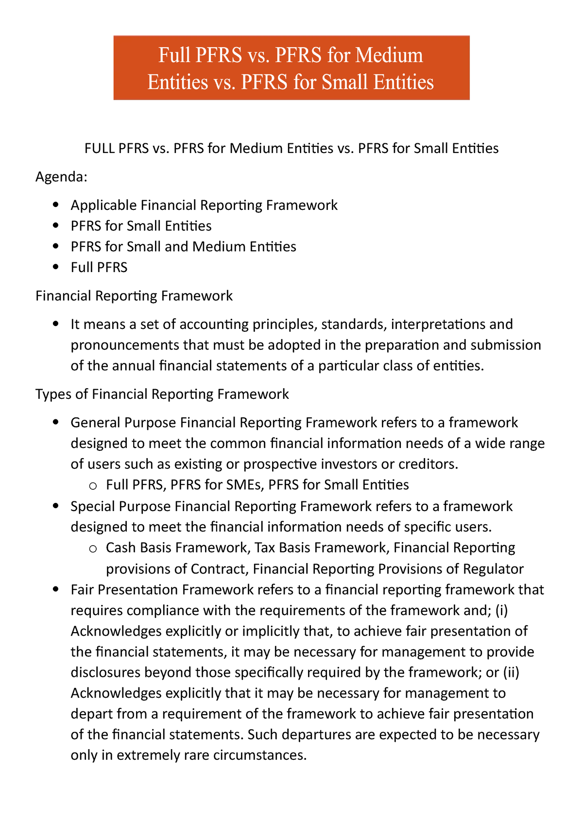 FULL PFRS Vs - FULL PFRS Vs SMEs - FULL PFRS Vs. PFRS For Medium ...