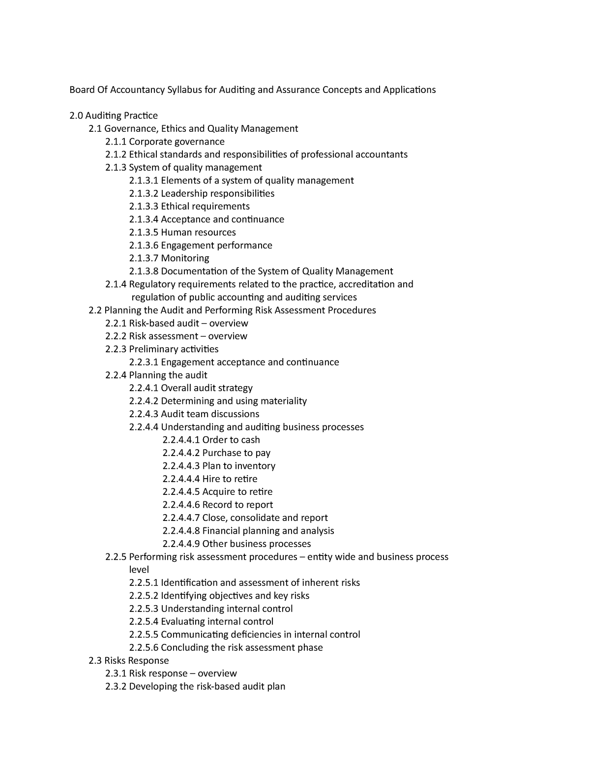 Boa syllabus for auditing and assurance concepts and applications