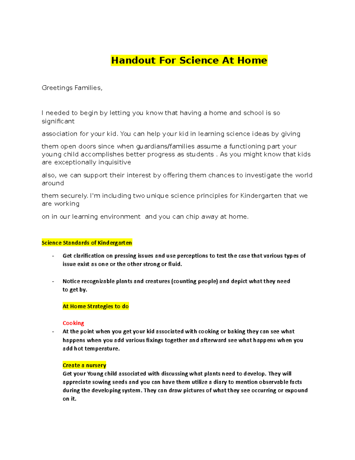 Science at Home Handout Edwin Nixon - Handout For Science At Home ...