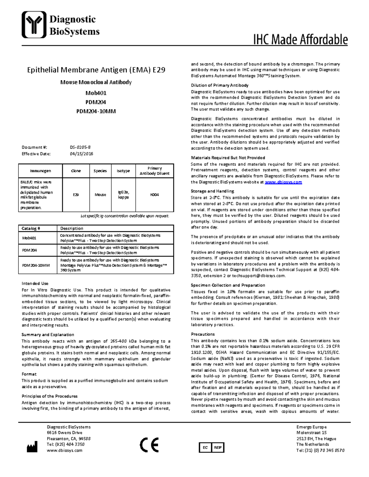 47.(EMA) E29 47.(EMA) E29 Diagnostic BioSystems 6616 Owens Drive