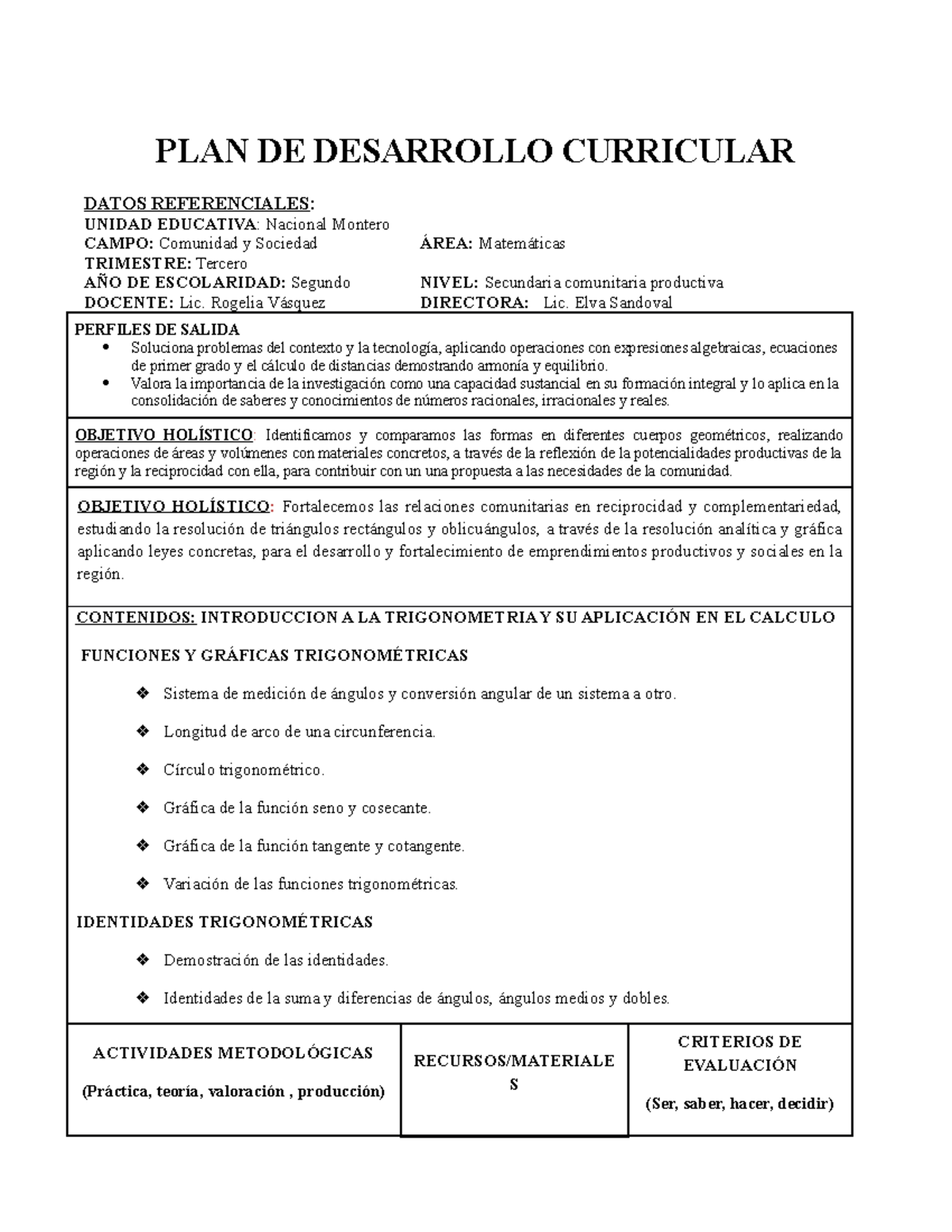 PDC Matemática 2DO 3ER TRIM 2 - PLAN DE DESARROLLO CURRICULAR DATOS ...