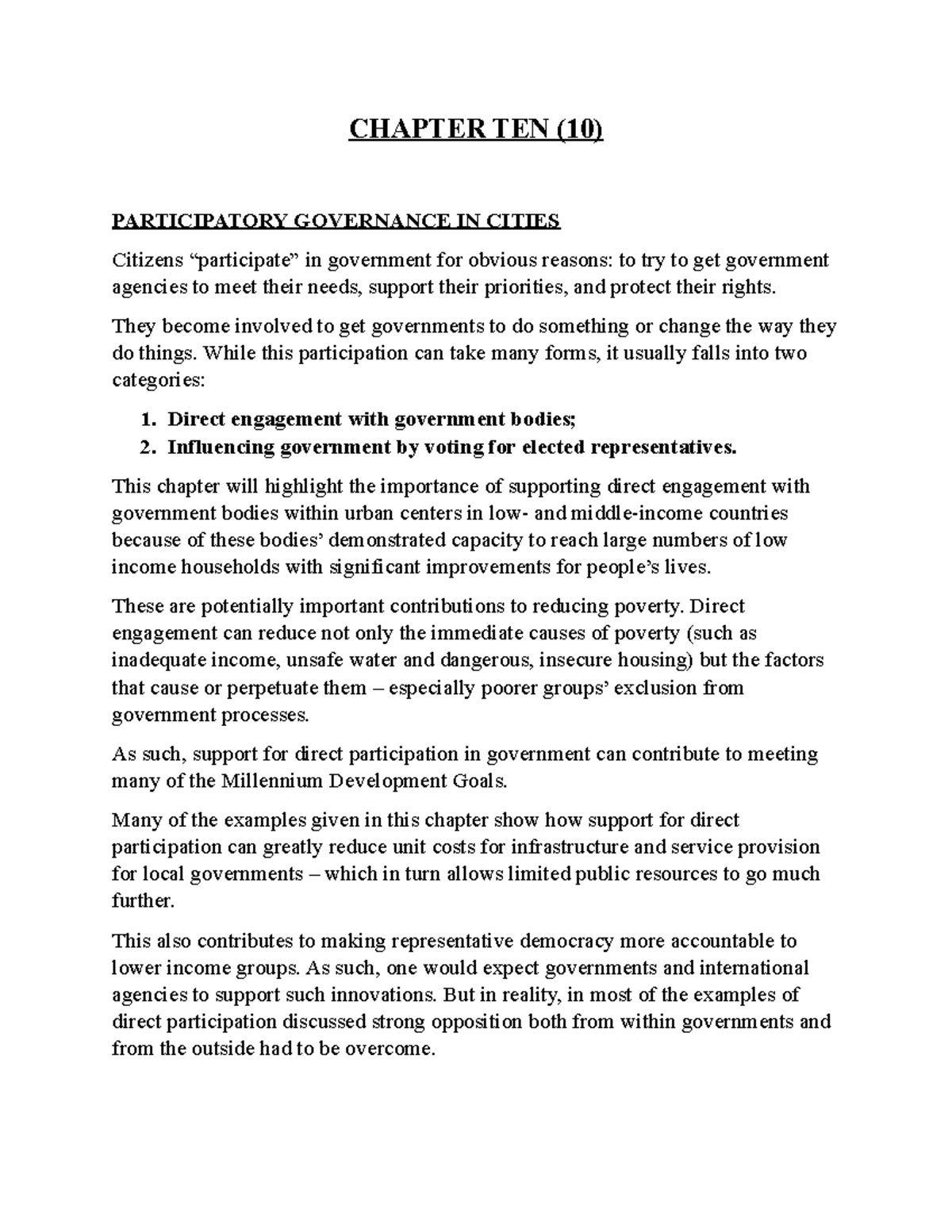 Participatory Governance IN Cities - CHAPTER TEN (10) PARTICIPATORY ...