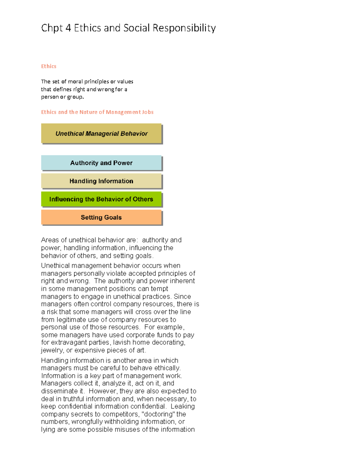 Chapter 4 Ethics and Social Responsibility - ƚŚŝĐƐ dŚĞ ƐĞƚ ŽĨ ŵŽƌĂů ...