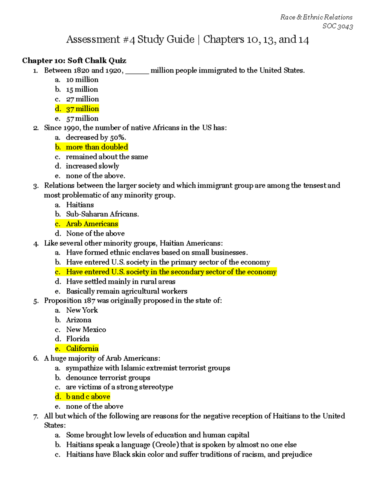 SOC 3043 | Race and Ethnic Relations | Assessment 4 Study Guide ...
