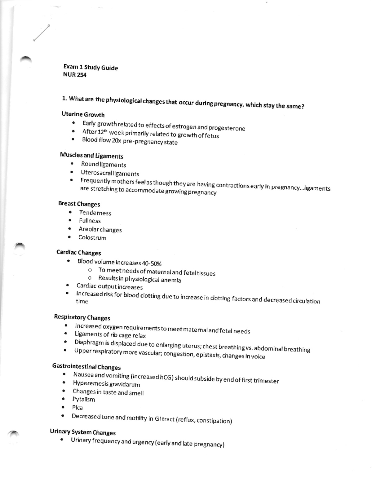 Maternity Exam 1 review Exam 1 Study Guide NUR 254 1. What are the