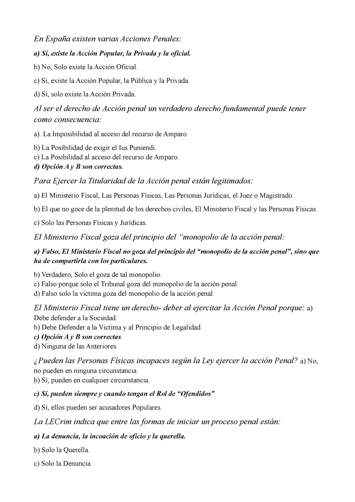 Examen Procesal Penal Tipo Test Para A En Espa A Existen Varias Acciones Penales A S