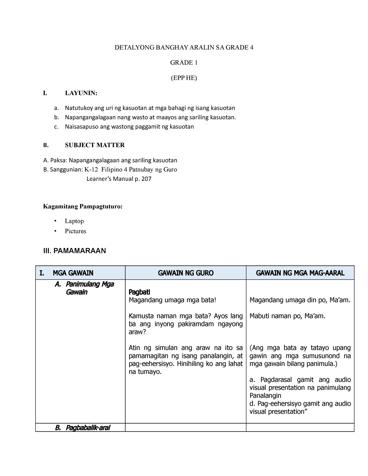 Detailed Lesson PLAN IN TLE 2 - DETALYONG BANGHAY ARALIN SA GRADE 4 ...