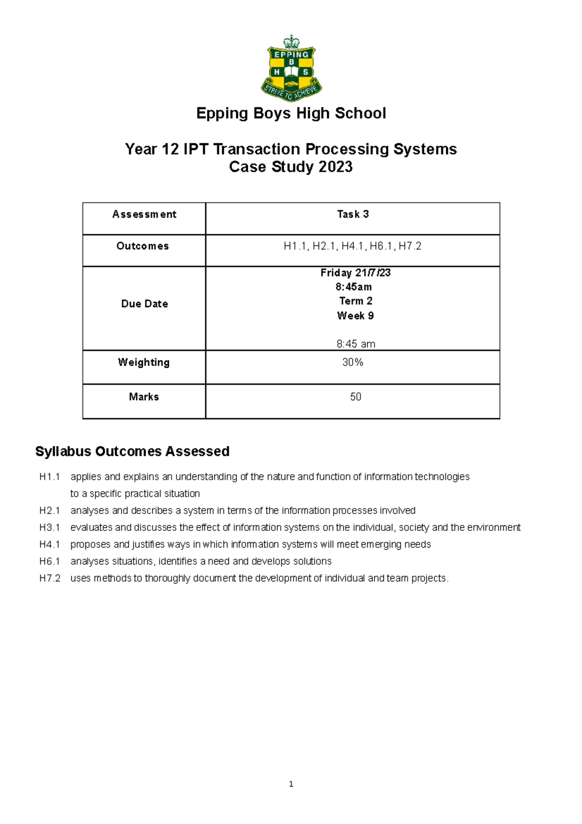 Arya Shivan - Tps Assessment Task 2023 - Epping Boys High School Year 