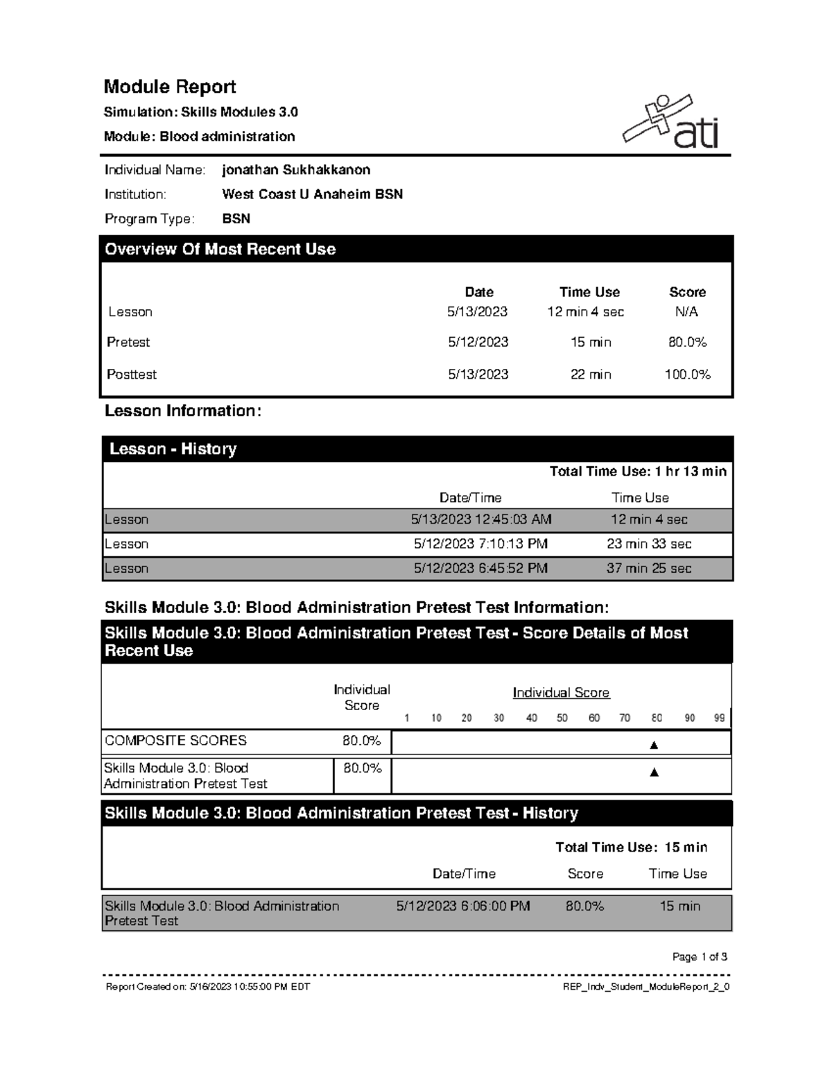 Blood administration Module Report - Module Report Simulation: Skills ...