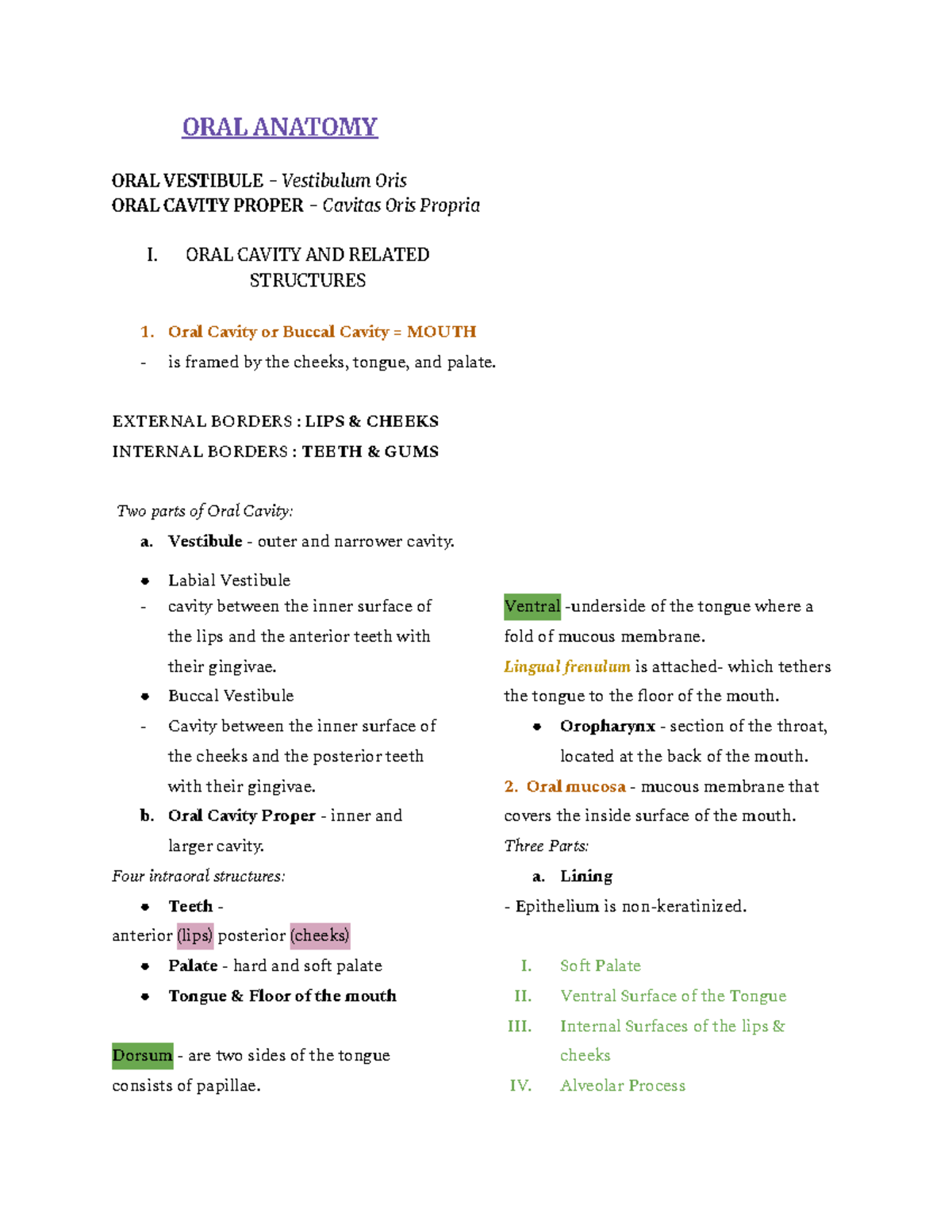 Untitled document - ORAL ANATOMY - ORAL ANATOMY ORAL VESTIBULE ...