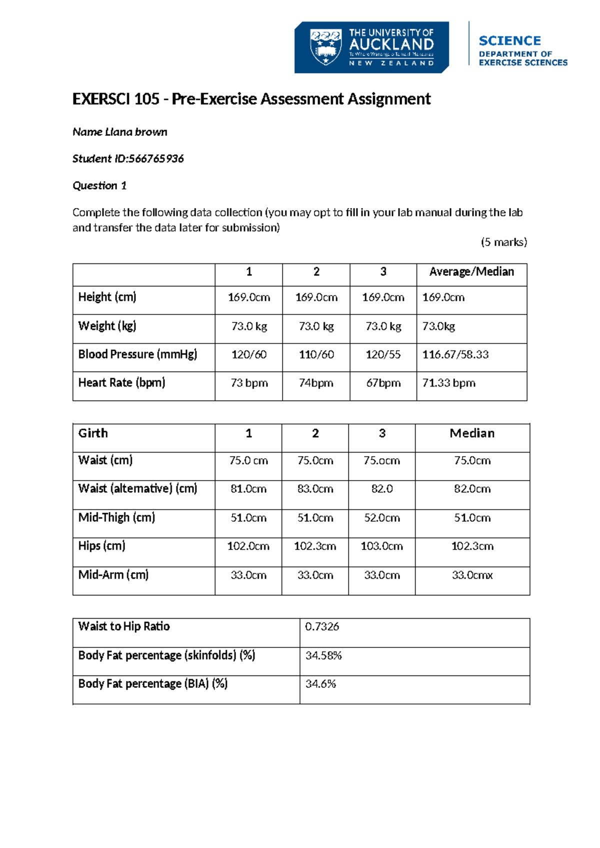 Exersci 105 Pre-Exercise Assessment Assignment - EXERSCI 105 - Pre ...