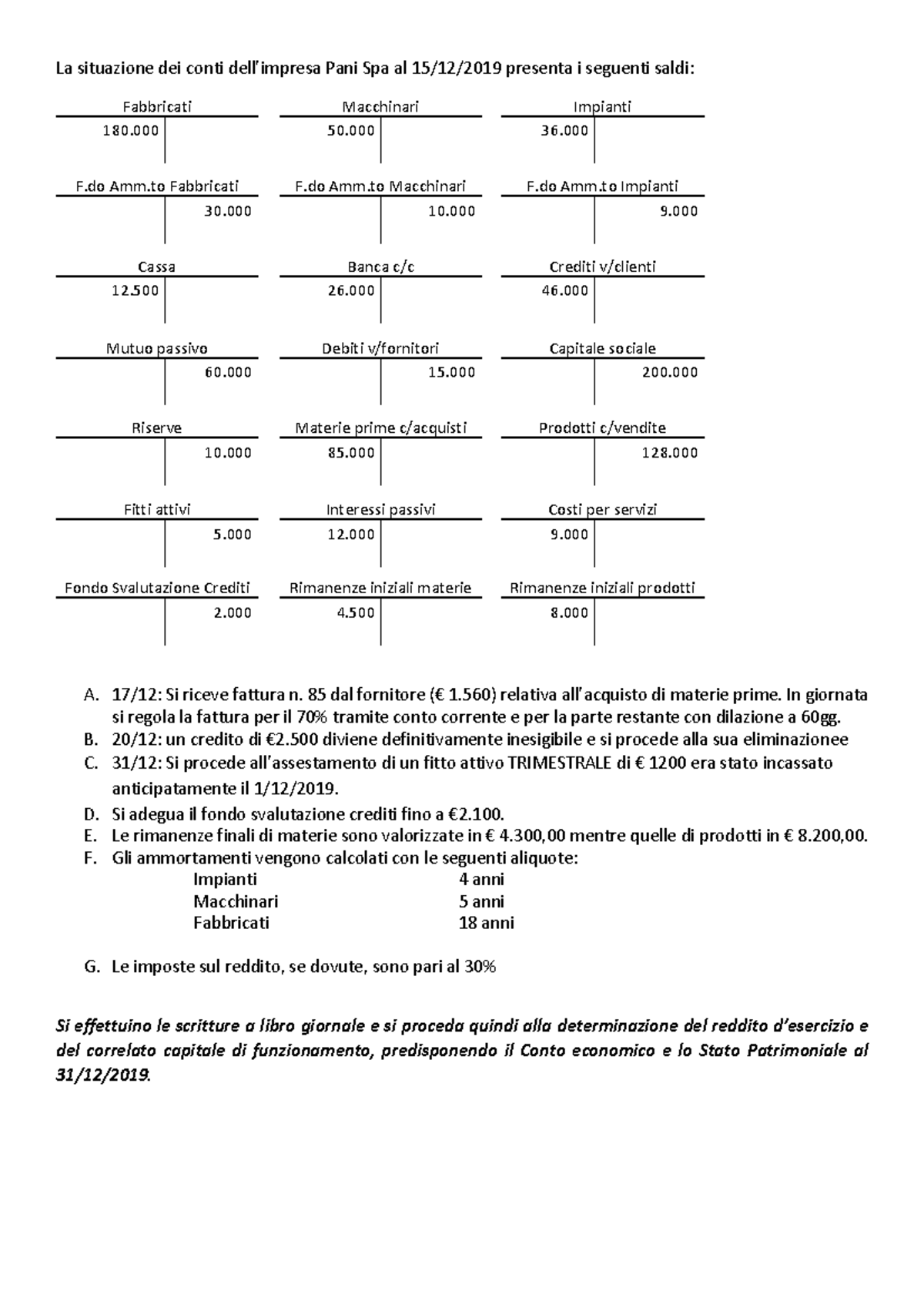 Esercitazione Bilancio D'esercizio - Esercitazione Bilancio D'esercizio ...