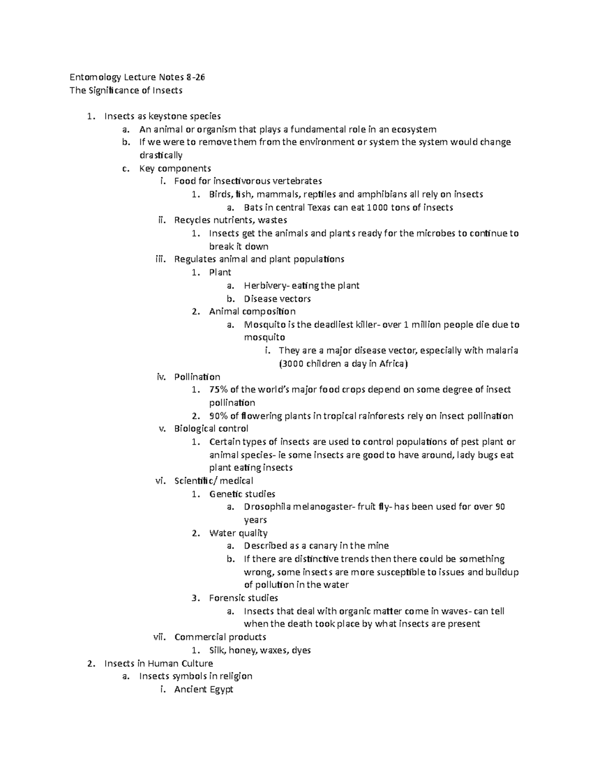 Entomology Lecture Notes 8-26 - Insects as keystone species a. An ...