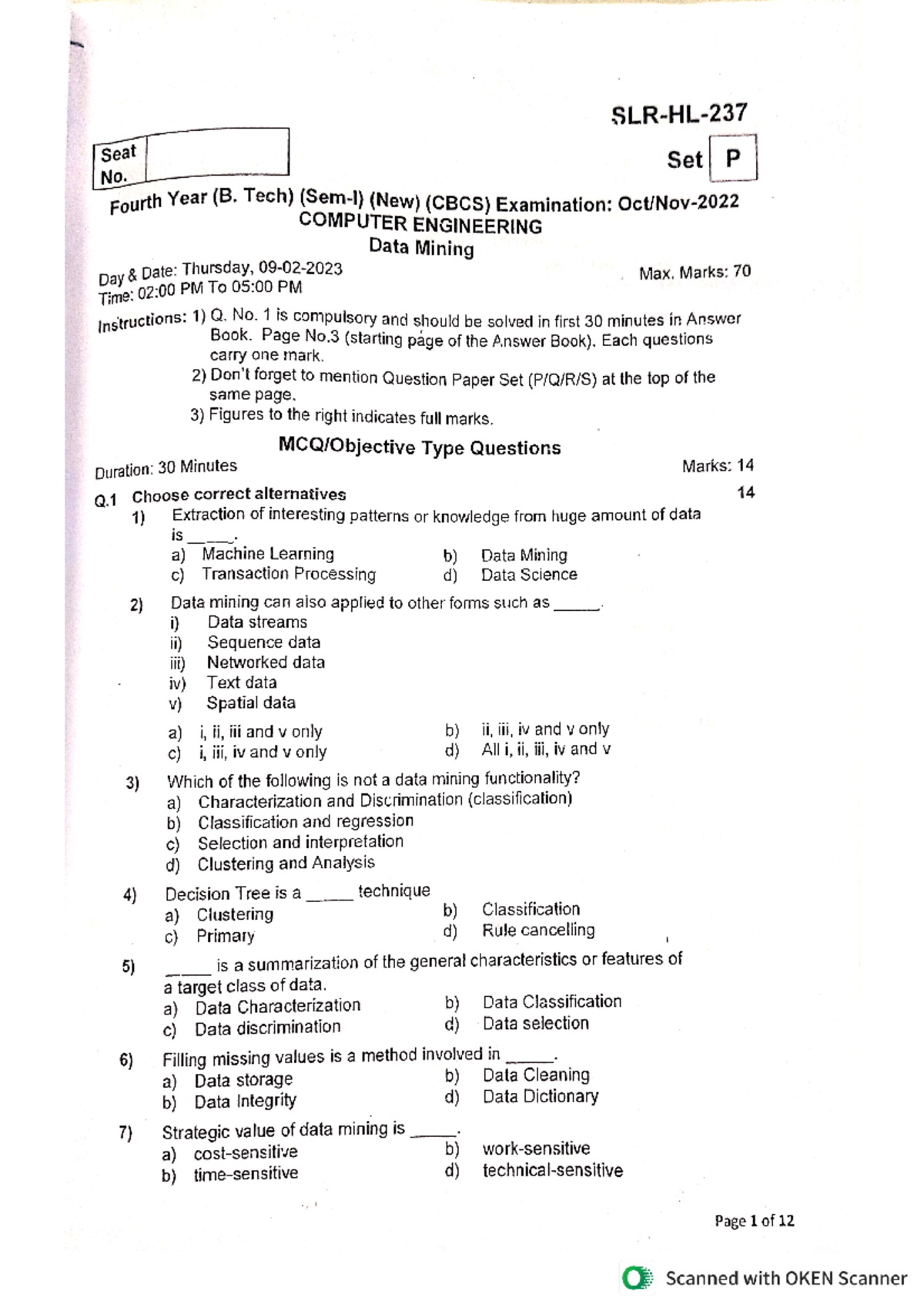 Data Mining question papers - Computer Science and Engineering - Studocu