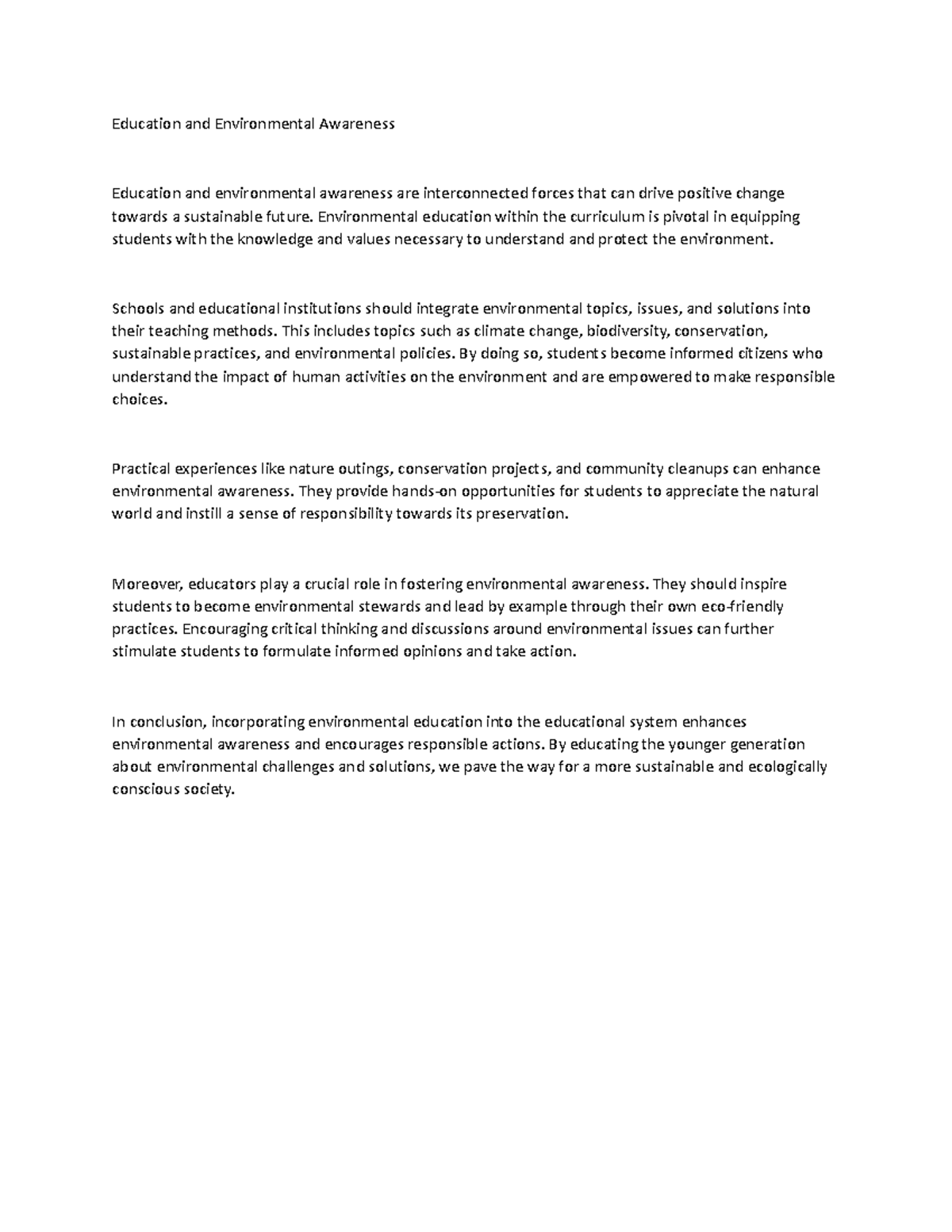 environmental awareness scholarship essay