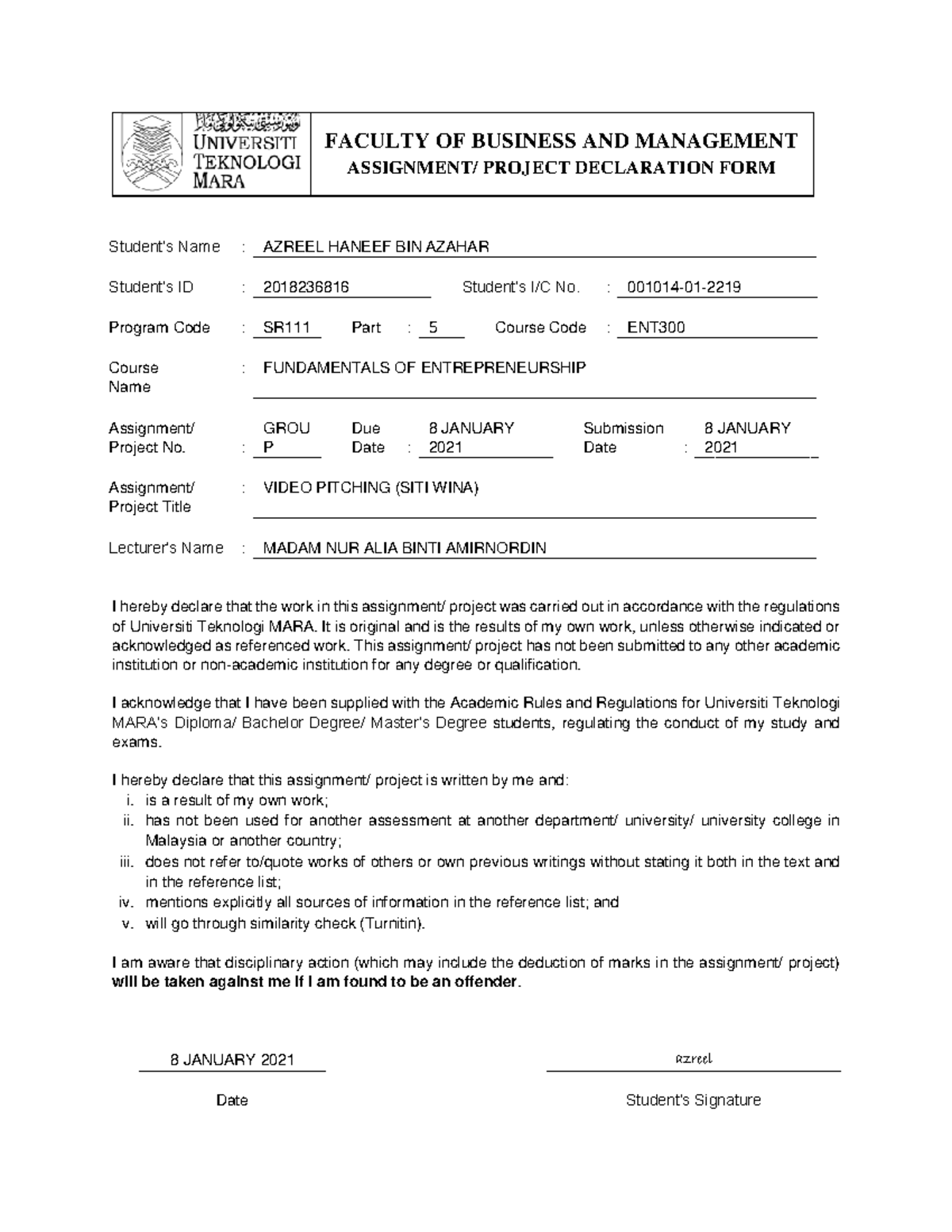 Declaration form - post saja saja untuk reference huhu dah la penat la ...