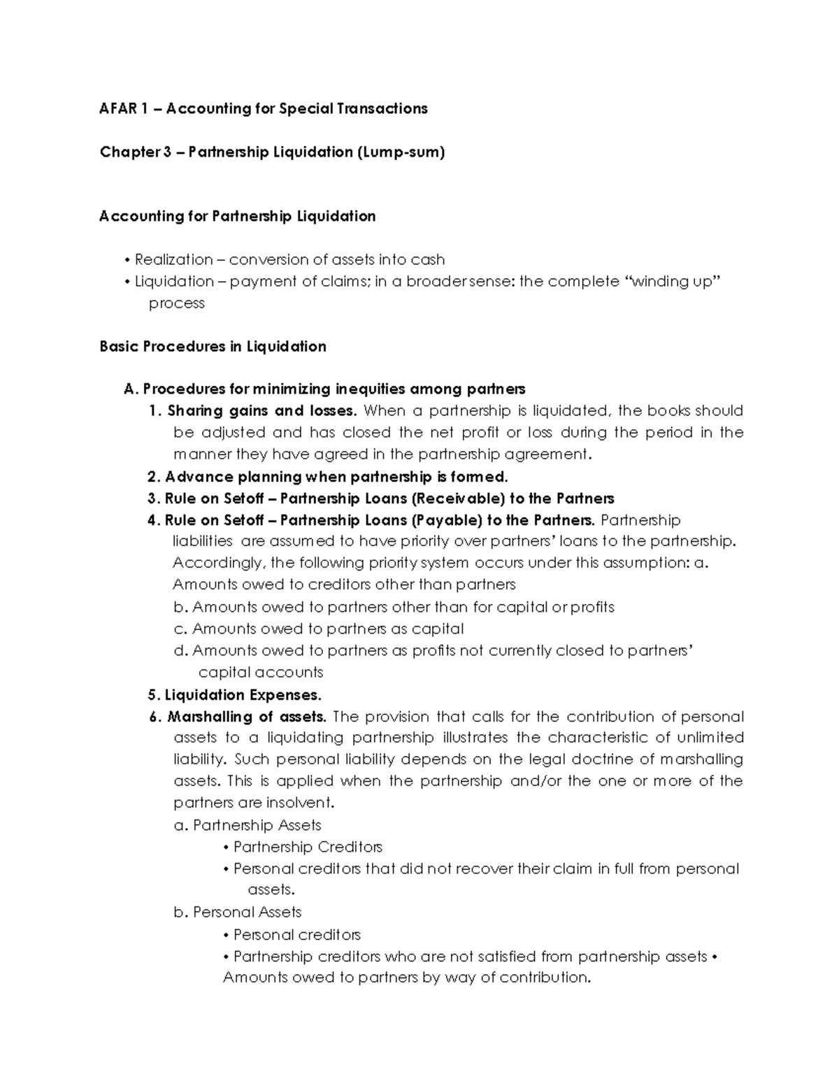 Chapter 4 Partnership Liquidation Lump sum Approach - AFAR 1 ...