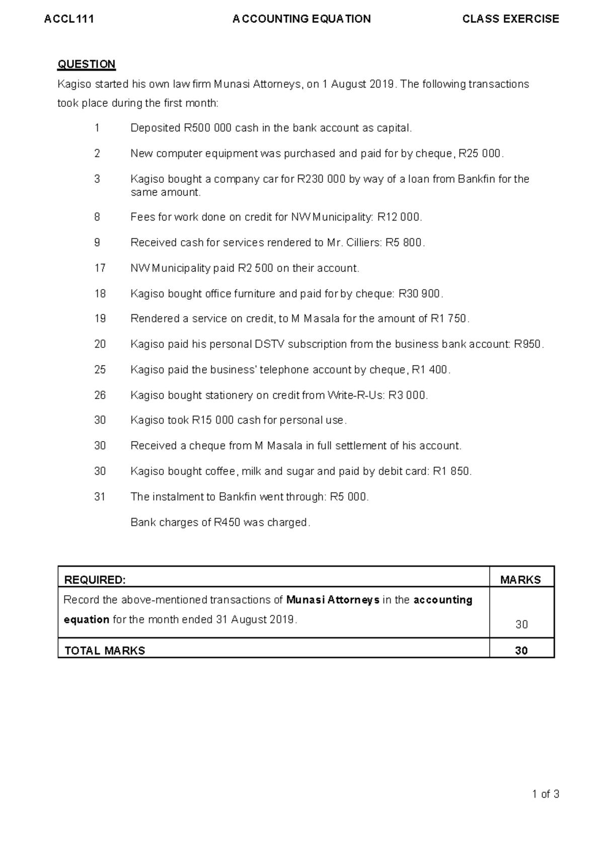 Accounting equation simplified detailed MEMO - ACCL111 ACCOUNTING ...