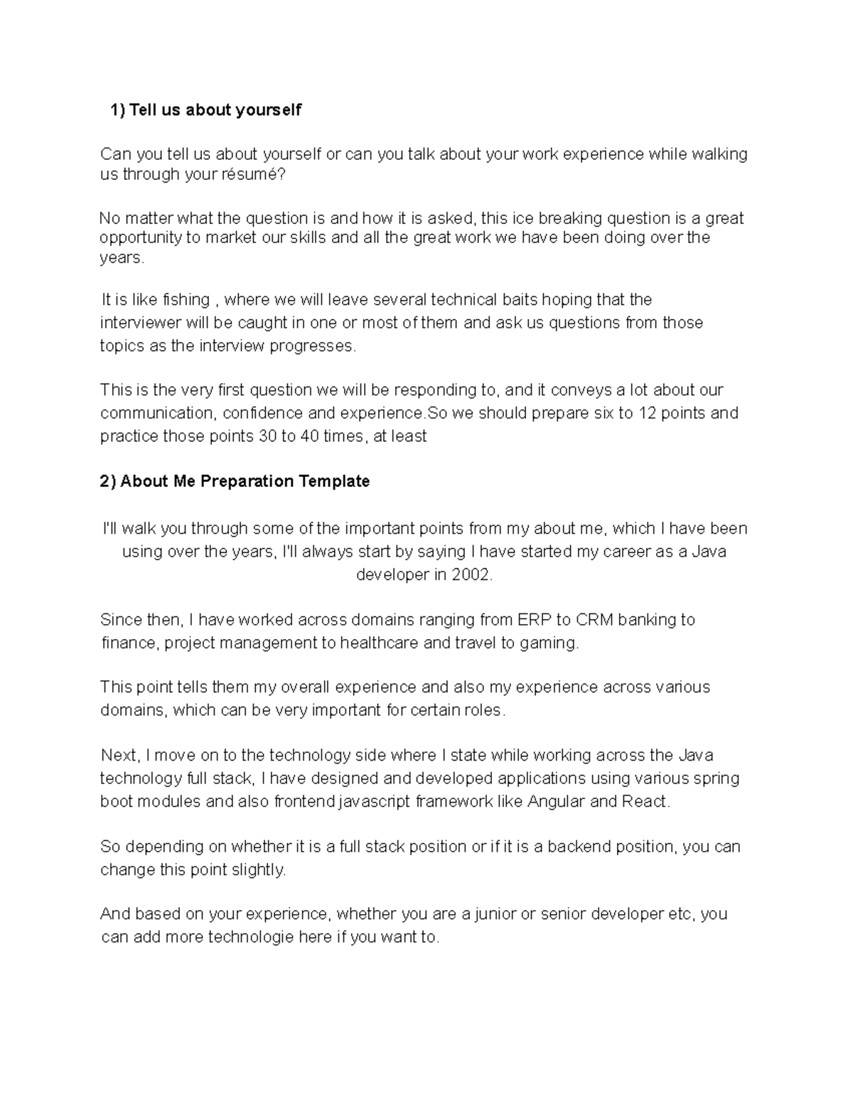 JAVA+ Interview+HELP - java document - Tell us about yourself Can you ...