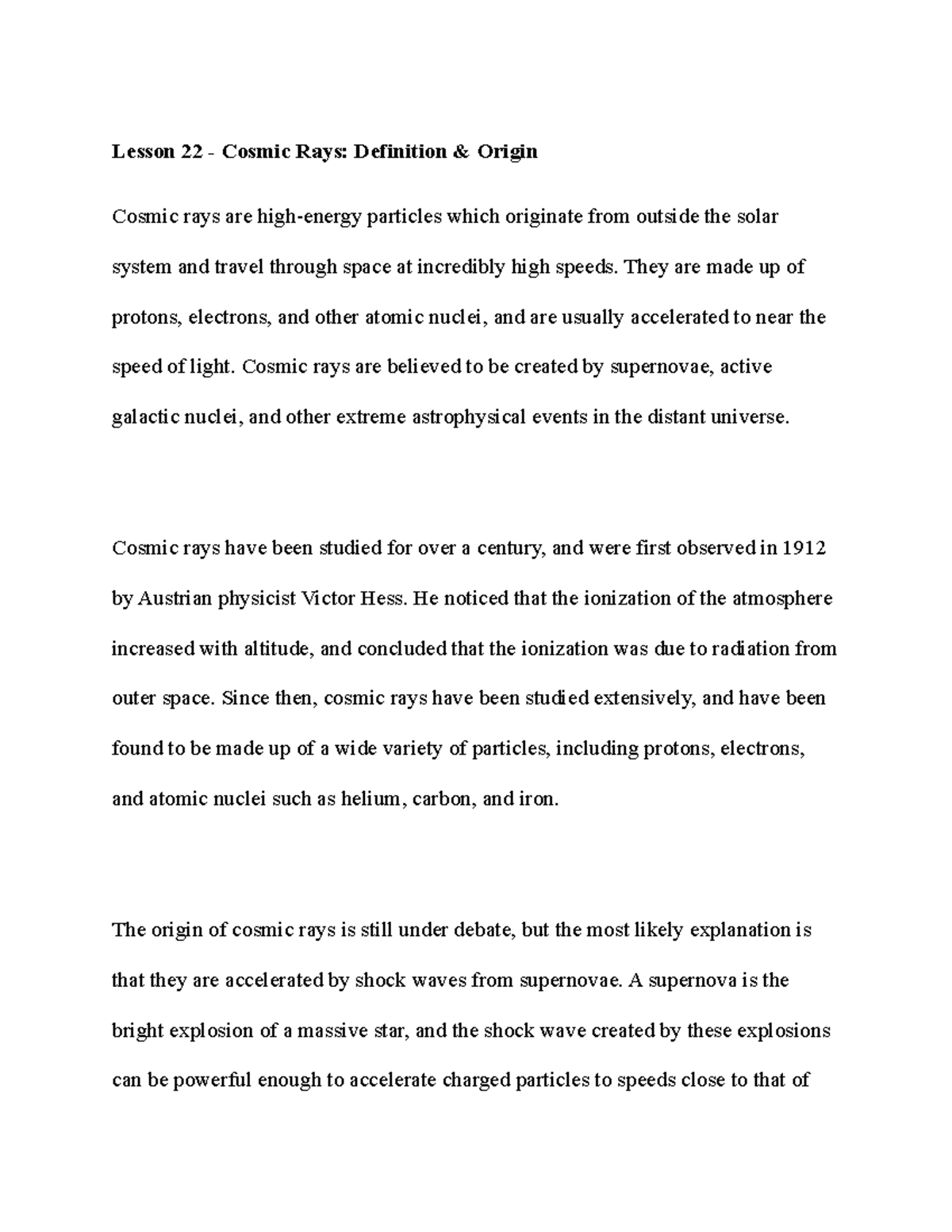 Lecture Notes AS 101 (Week 62) - Lesson 22 - Cosmic Rays: Definition ...