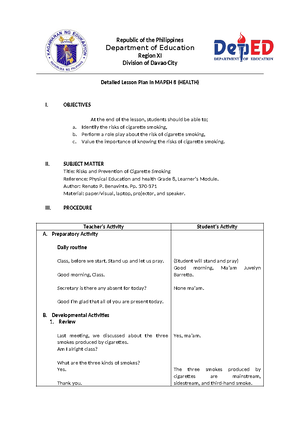 LP PE Eating Disorder - Lesson Plan-Mapeh Grade 10-health - Lesson Plan ...