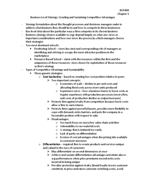 Chapter 6 - Summary Strategic Management: Creating Competitive ...