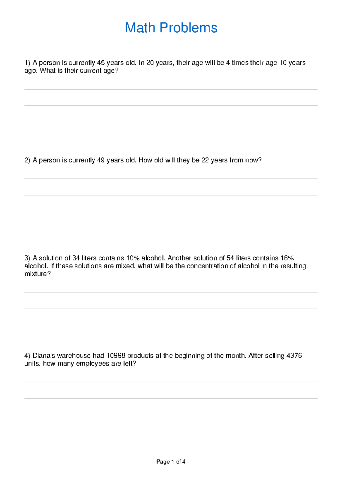 Math (13) - practice problems - A person is currently 45 years old. In ...