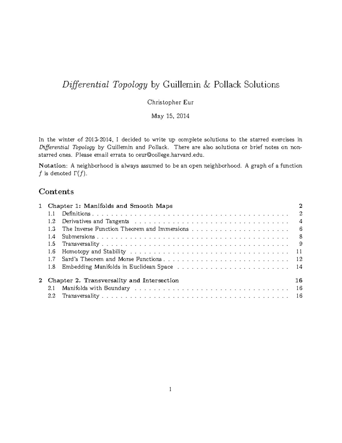 Differential sol Textbook Guilman and Pollack solution Differential