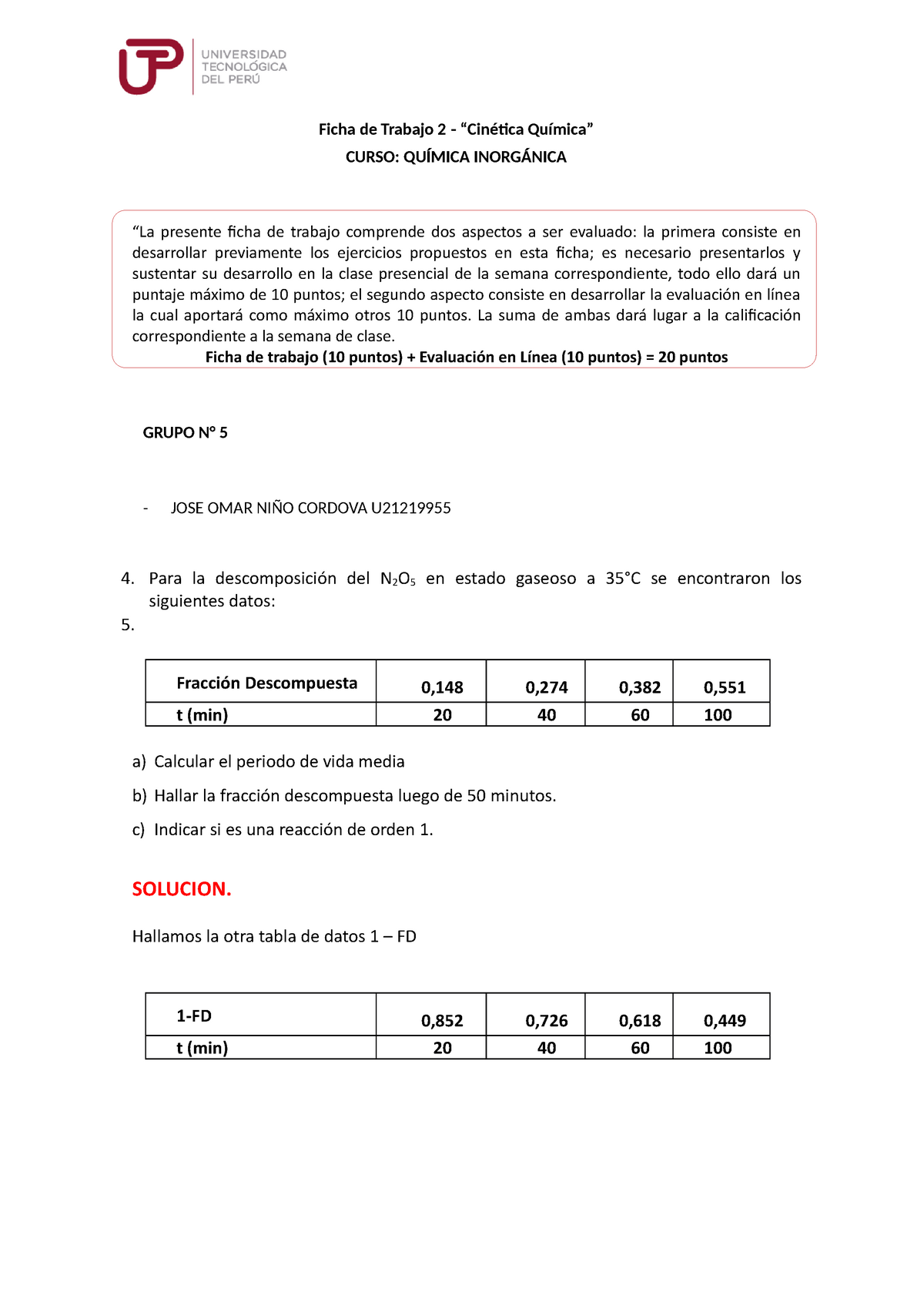 U2 S2.Ficha De Trabajo 2 - Cinetica Quimica - Ficha De Trabajo 2 ...