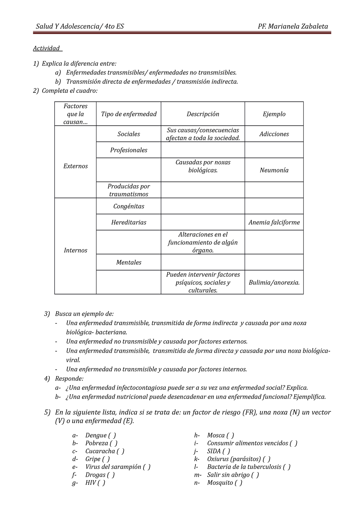 lista de enfermedades transmisibles