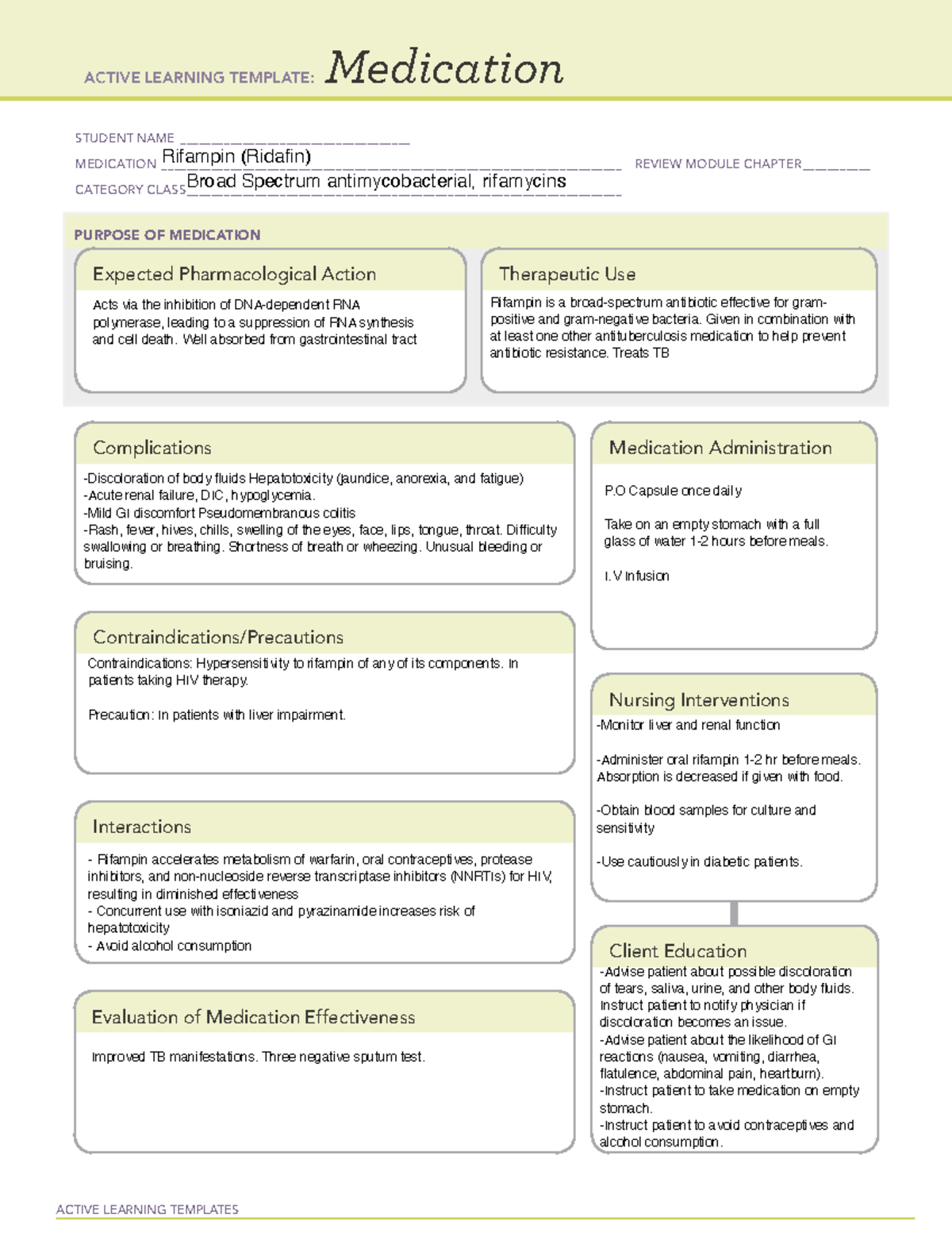 Rifampin - alt - ACTIVE LEARNING TEMPLATES Medication STUDENT NAME ...