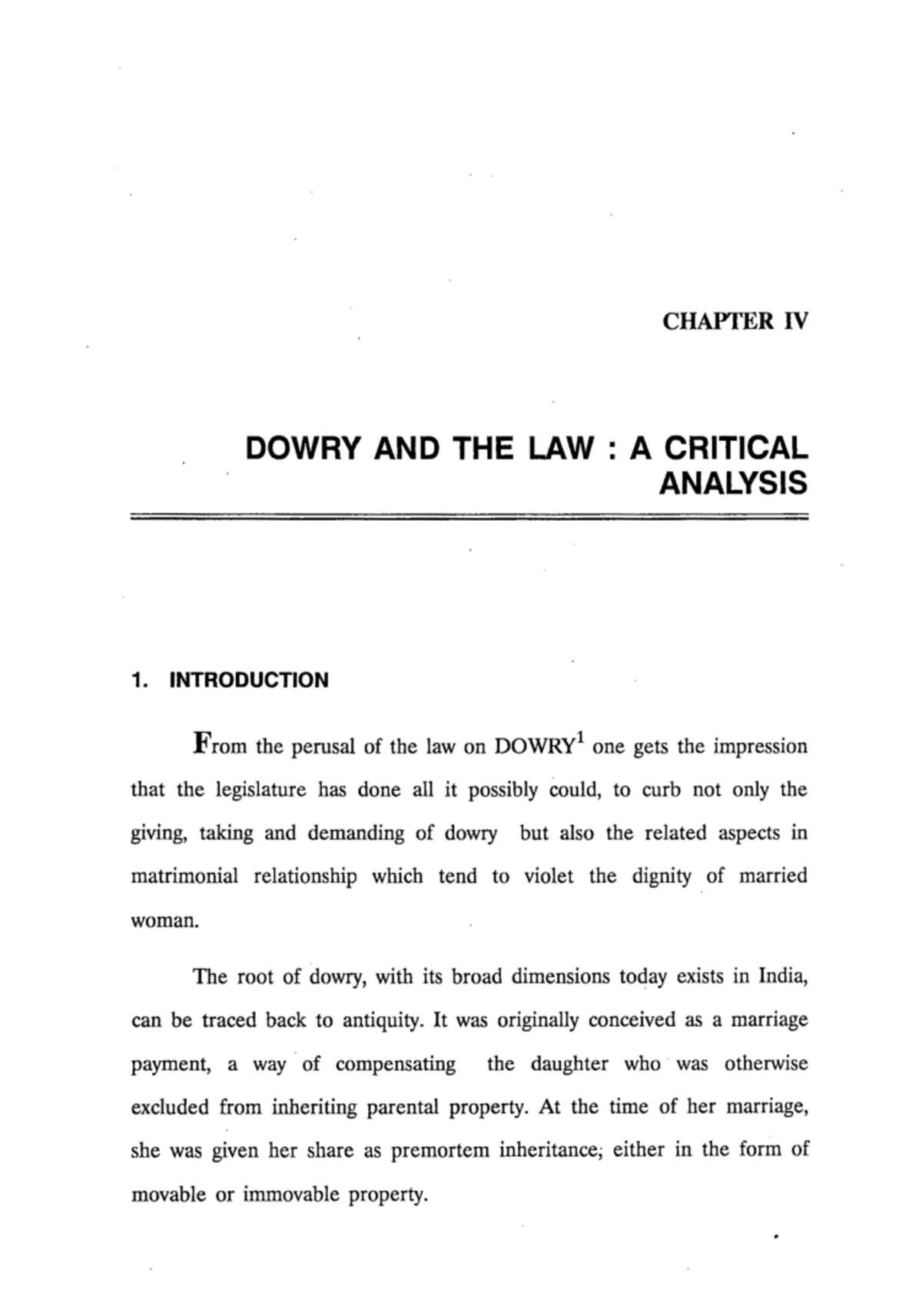100000573 For law CHAPTER IV DOWRY AND THE LAW A CRITICAL